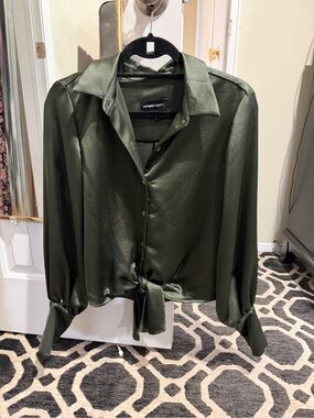 Fifteen Twenty Olive Satin Button-Front Blouse